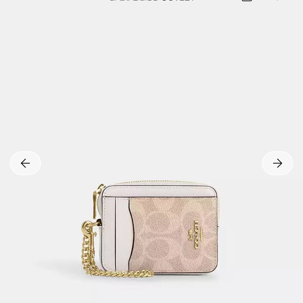 Coach Beige and White Wallet with Gold Chain monogram zip card case